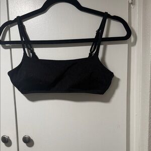 aerie “scoop” Black Textured Bikini Top